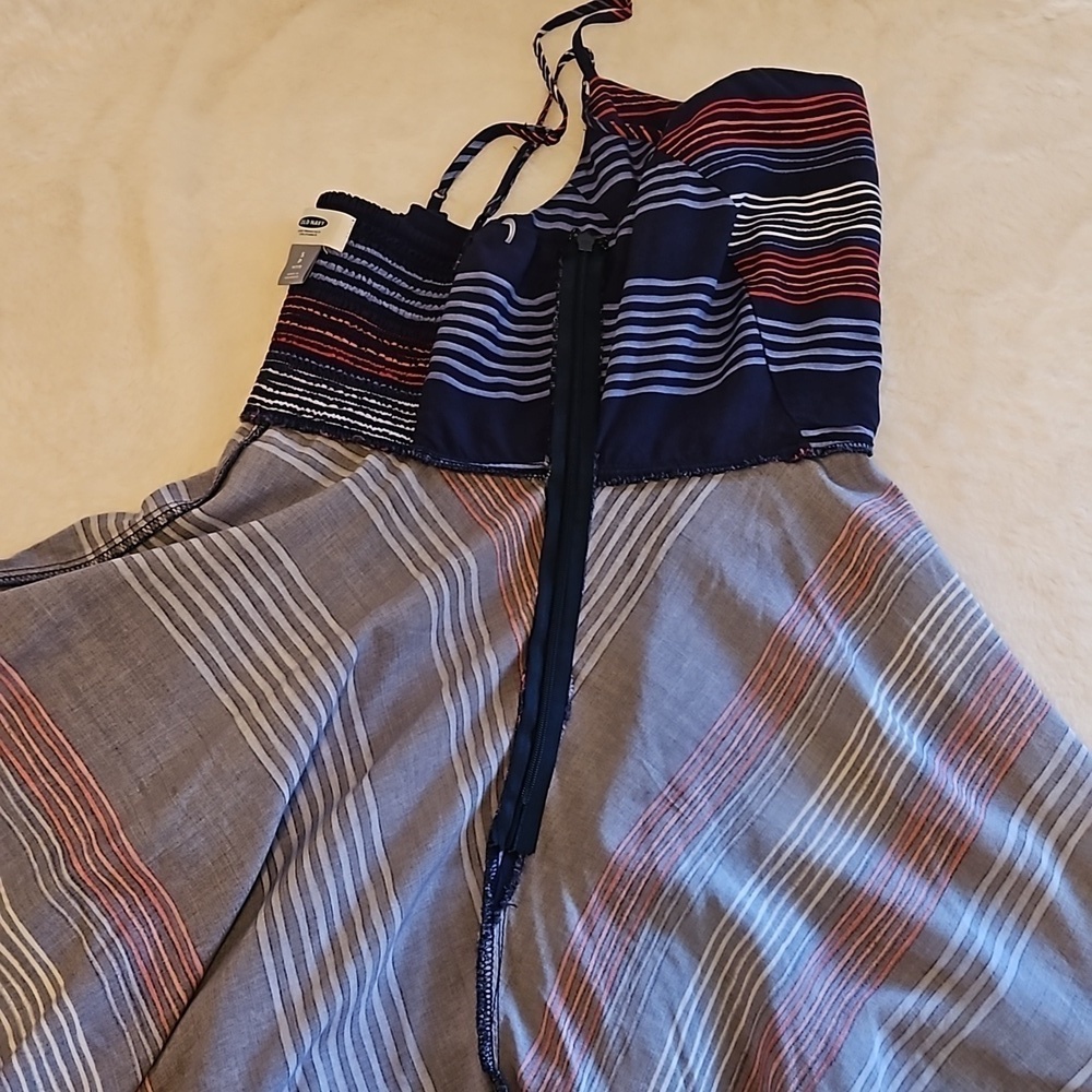 Old Navy patriotic mini dress petite blue scrunch Bach geometric design stripes - Picture 12 of 17